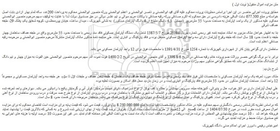 مزایده یک واحد آپارتمان مسکونی