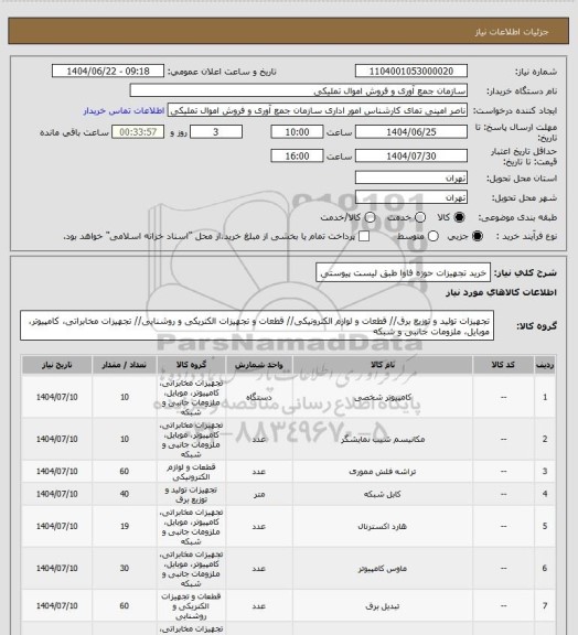 استعلام خرید تجهیزات حوزه فاوا طبق لیست پیوستی