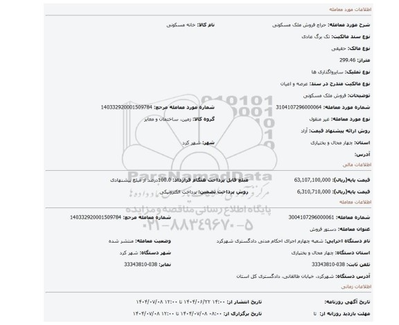 مزایده، فروش ملک مسکونی