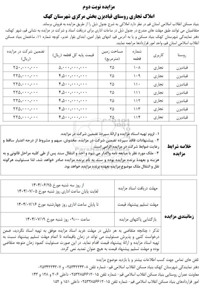 مزایده فروش املاک تجاری - نوبت دوم