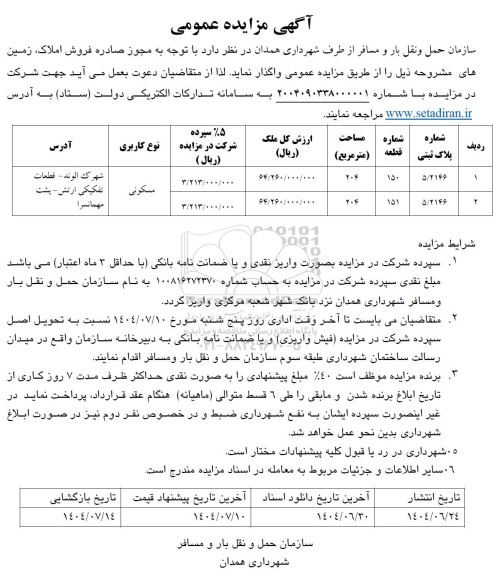 مزایده واگذاری املاک، نوع کاربری مسکونی