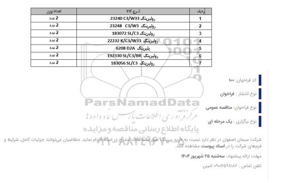 مناقصه خرید بیرینگ