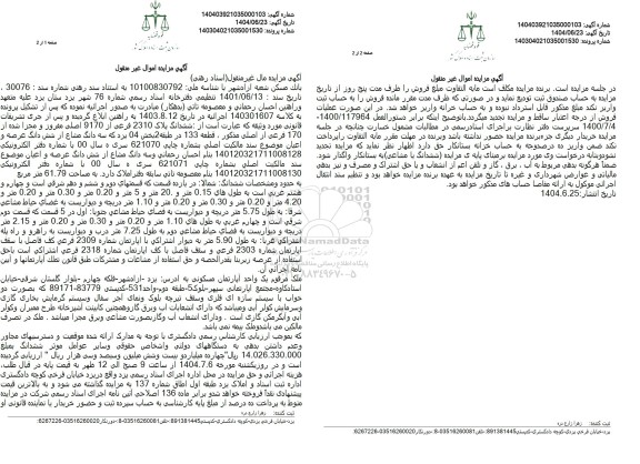 مزایده فروش ششدانگ پلاک 2310 فرعی از 9170 اصلی