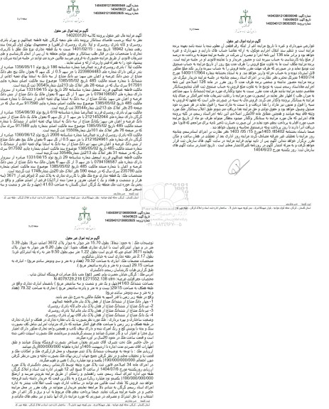 مزایده فروش یک دانگ مشاع از ششدانگ عرصه و اعیان با شماره مستند مالکیت 485