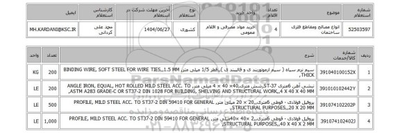 استعلام انواع مصالح ومقاطع فلزی ساختمان