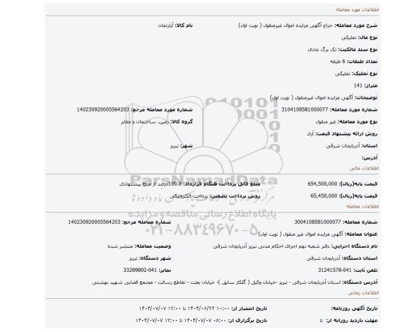 مزایده،  آگهی مزایده اموال غیرمنقول ( نوبت اول)