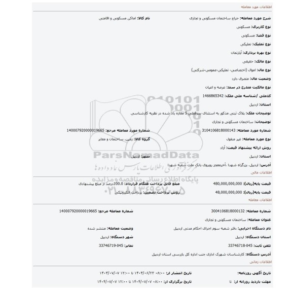 مزایده، ساختمان مسکونی و تجاری