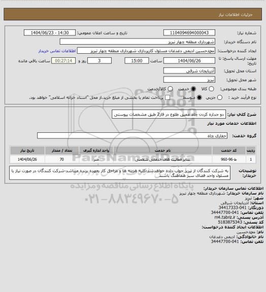 استعلام دو جداره کردن چاه عمیق طلوع در فاز2 طبق مشخصات پیوستی