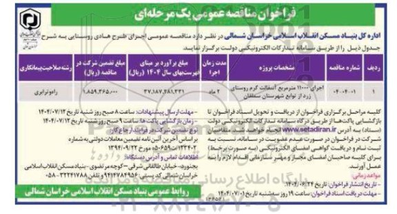 مناقصه اجرای 11000 مترمربع آسفالت گرم 