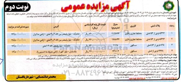 مزایده عمومی فروش بخشی از اراضی شهرداری - نوبت دوم 