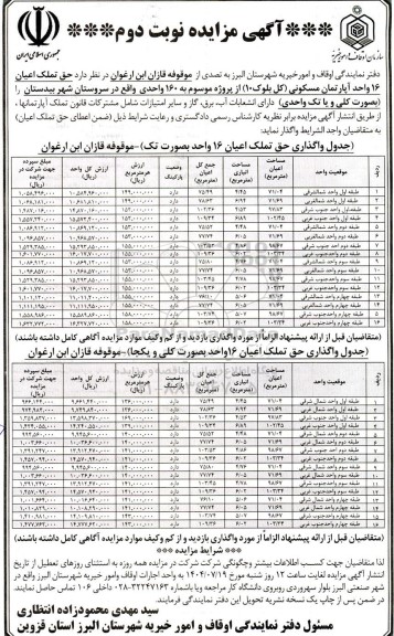 مزایده واگذاری 16 واحد آپارتمان مسکونی