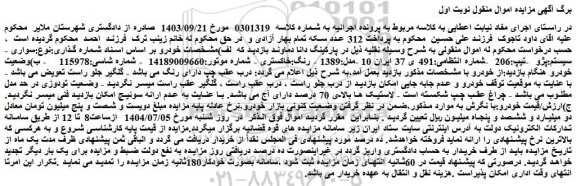 مزایده خودرو سواری - سیستم:پژو  -تیپ:206