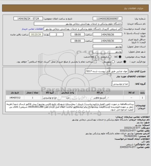استعلام مواد غذایی  طبق فایل پیوست شده 3217