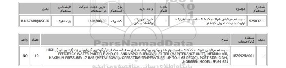 استعلام سیستم مراقبتی هوای جک های داست-اضطراری-اولویت با زمان تحویل کوتاه تر