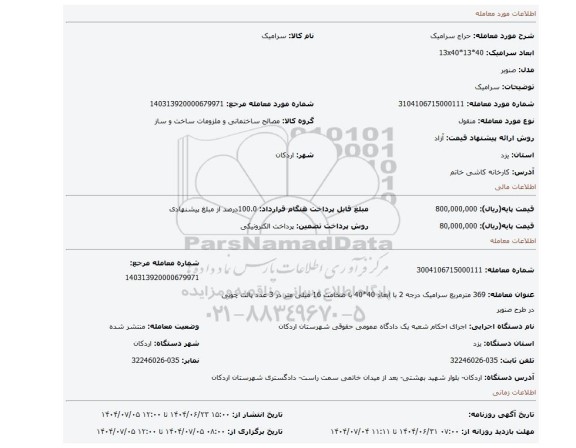 مزایده، سرامیک