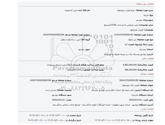 مزایده، فروش غیرمنقول