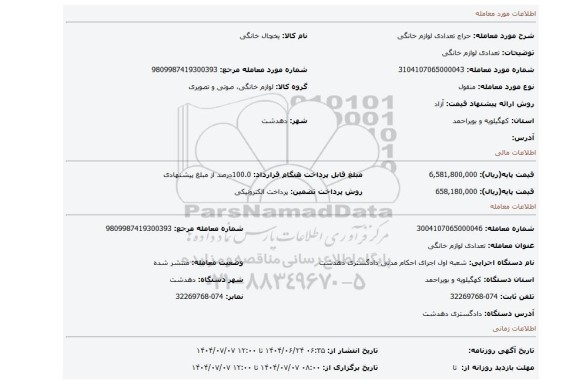 مزایده، تعدادی لوازم خانگی