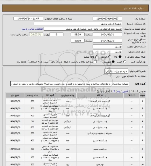 استعلام خرید تجهیزات ترافیکی