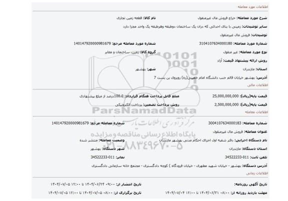 مزایده، فروش مال غیرمنقول