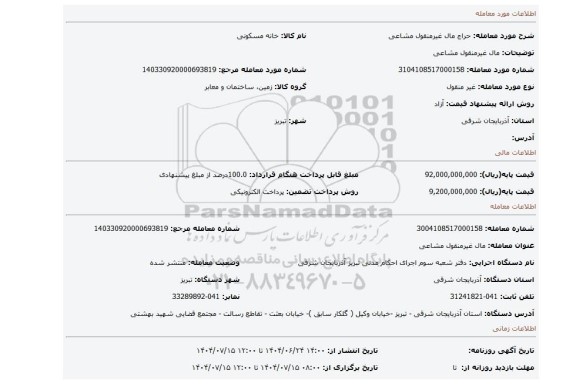 مزایده، مال غیرمنقول مشاعی