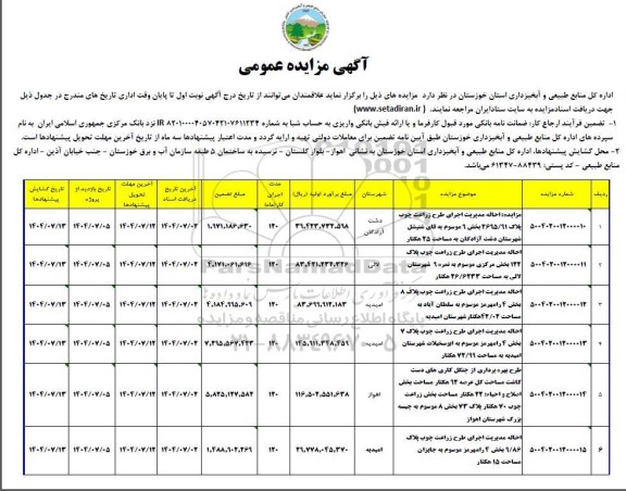 مزایده احاله مدیریت طرح زراعت چوب ......