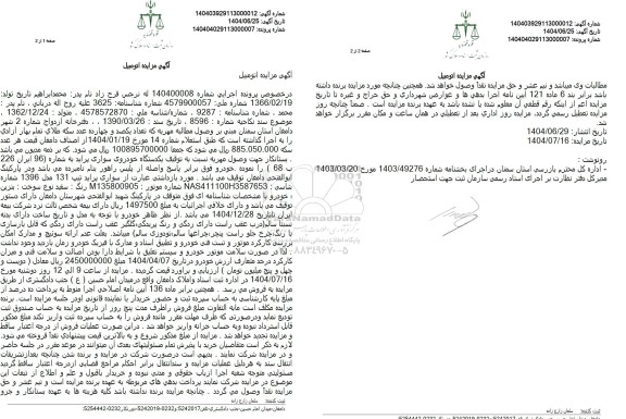 مزایده فروش خودروی پراید 