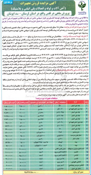 مزایده مزایده فروش تجهیزات شامل...