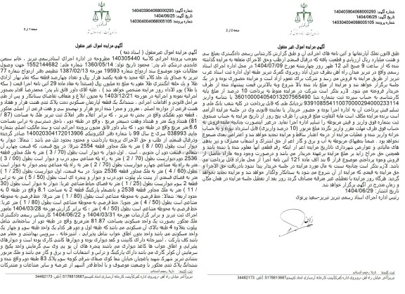 مزایده فروش یک قطعه اپارتمان مسکونی 