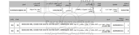 استعلام درپوش جهت درب کانال