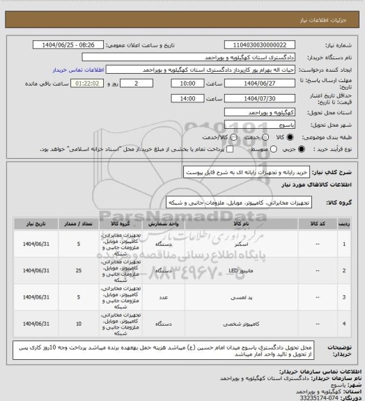 استعلام خرید رایانه و تجهیزات رایانه ای به شرح فایل پیوست