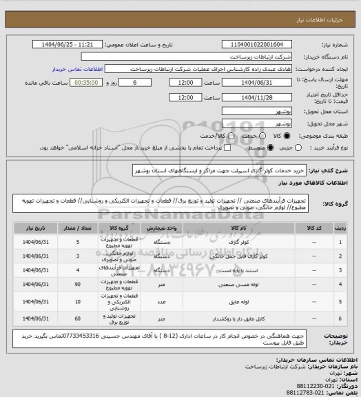استعلام خرید خدمات کولر گازی اسپیلت جهت مراکز و ایستگاههای استان بوشهر