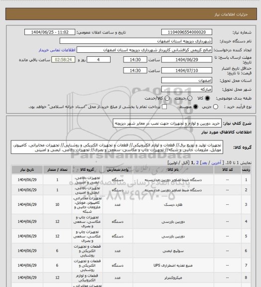 استعلام خرید دوربین و لوازم و تجهیزات جهت نصب در معابر شهر دیزیچه