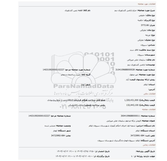 مزایده، اراضی کشاورزی دیم