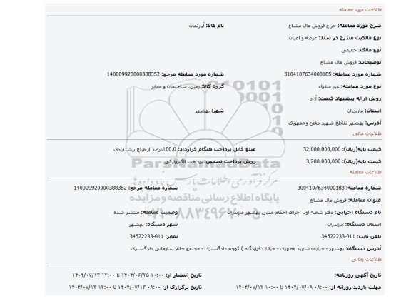 مزایده، فروش مال مشاع