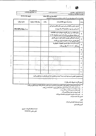 استعلام اجرای حفاری و کابلکشی فیبر نوری دکل bts ...