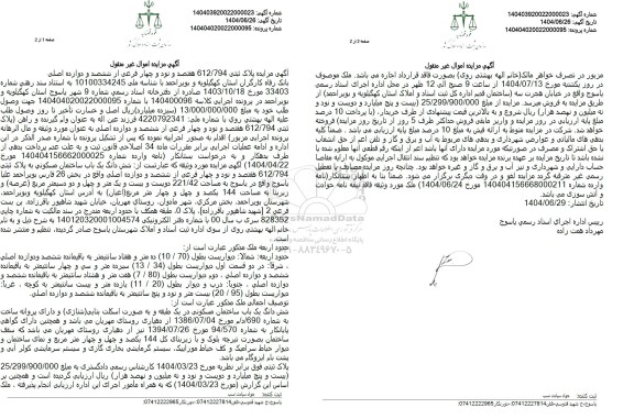 مزایده یکباب ساختمان مسکونی به مساحت 221.42 مترمربع