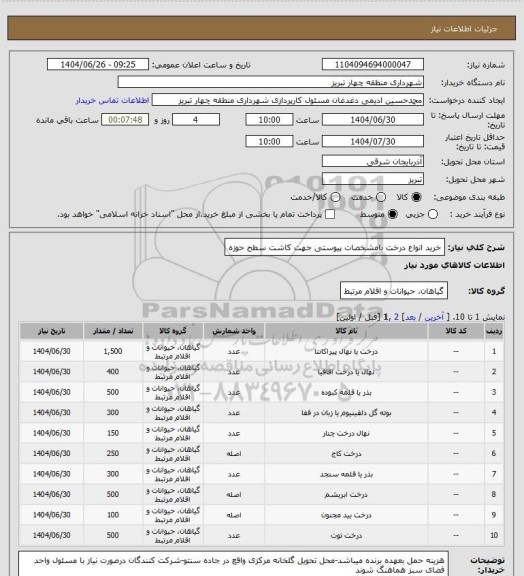 استعلام خرید انواع درخت بامشخصات پیوستی جهت کاشت سطح حوزه