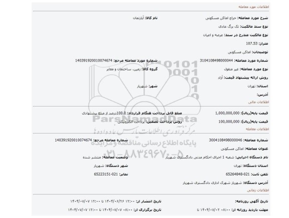 مزایده، اماکن مسکونی