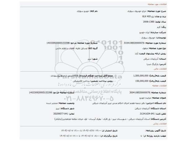 مزایده، خودروی سواری