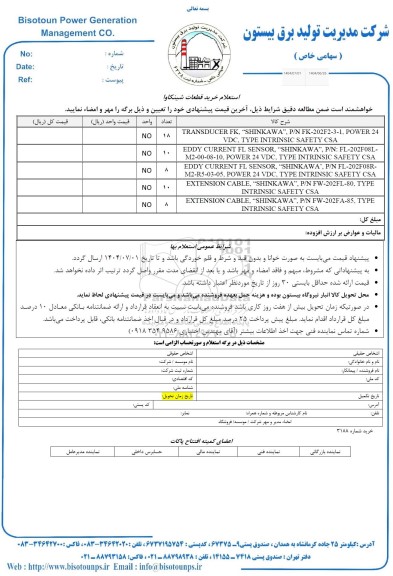 استعلام خرید قطعات شینکاوا