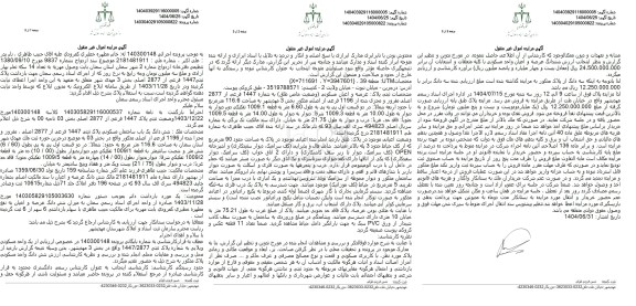 مزایده ششدانگ یک باب ساختمان مسکونی پلاک ثبتی 1447 فرعی از 2877 اصلی