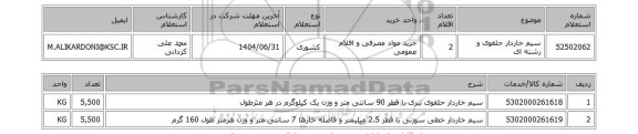 استعلام سیم خاردار حلقوی و رشته ای