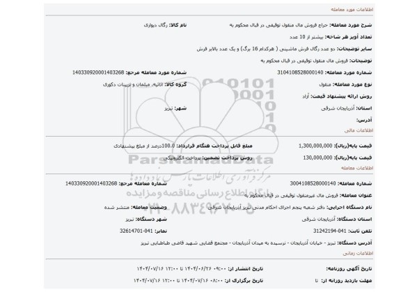 مزایده، فروش مال منقول توقیفی در قبال محکوم به