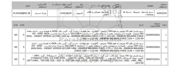 استعلام سیم بکسلها - زنجیرها - تسمه ها ومتعلقات