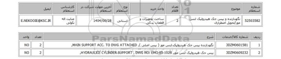 استعلام نگهدارنده و بیس جک هیدرولیک لنس مور/تحویل اضطراری