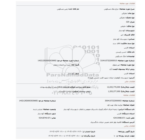 مزایده، ملک مسکونی