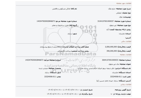مزایده، ملک