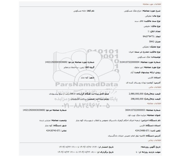 مزایده، ملک مسکونی