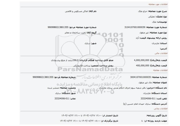مزایده، ملک