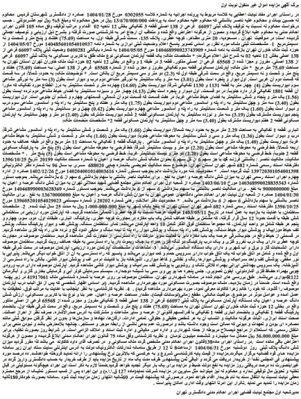 مزایده ملک پلاک ثبتی 66097  فرعی از 138 اصلی قطعه 3 تفکیکی